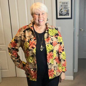 Allison Daley Floral Botanical Print Cropped Button-Up Shacket (Size 16)